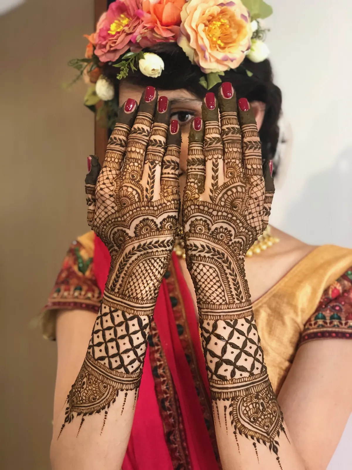 Bride on her wedding day with henna
